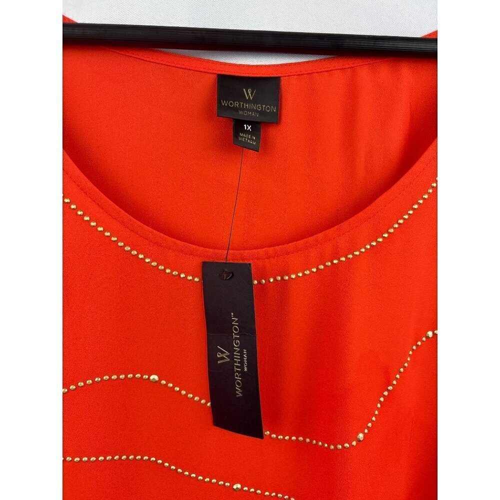 Women’s Worthington Size 1X Orange Tank with Gold Beading Design - Picture 5 of 5
